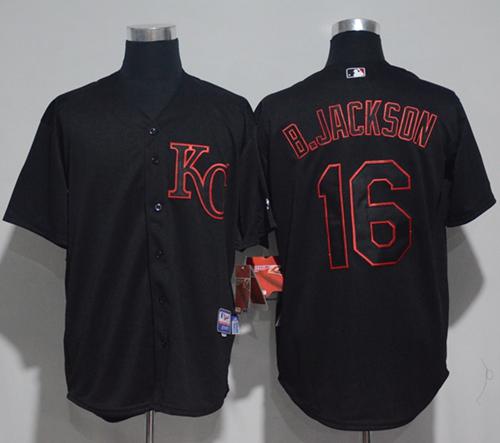 Royals #16 Bo Jackson Black Strip Stitched MLB Jersey - Click Image to Close